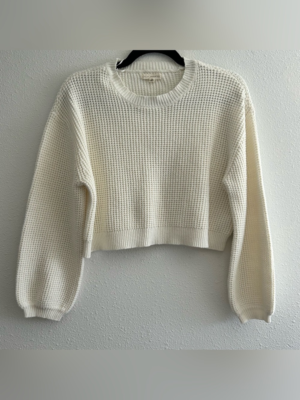 La Hearts Cream Waffle Knit Crew Sweater